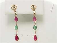 14K Gold Ruby & Emerald(3.1ct) Earrings