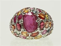 Sterling Silver Ruby(2.76ct) & Sapphire Ring