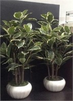 Two Beautiful Faux Plants In Ceramic Vases