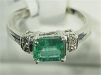 10K White Gold Emerald(1.50ct) And Diamond Ring