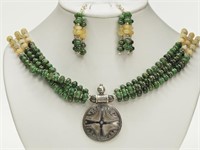 Sterling Silver Tsavorite & Opal Bead Necklace Set