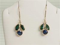 14kt Yellow Gold Sapphire & Emerald Earrings