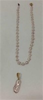 Pink Pearl Necklace & Charm W 14K Gold Latches