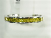 10K White Gold 13 Princess Cut Yellow Diamond Ring