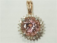 14K Rose Gold Pink Tourmaline & Diamond Pendant