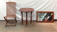 Wooden Side Table, Jordan Folding Chair & Mirror