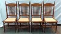 4 Vintage Oak Spindle Back Dining Room Chairs