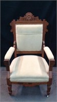 Vintage Walnut Eastlake Chair On Porcelain Wheels