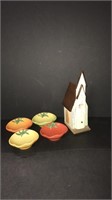 Lot of beautiful birdhouse and dishes