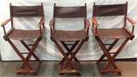 Walnut Framed Leather Cushioned Directors Chairs