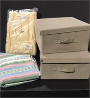 Lot of blanket robe and bins