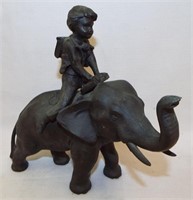 Bronze Sculpture Of Boy On Elephant