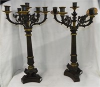 Pair Of Bronze 5 Light Candle Holders