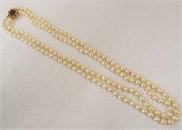 14k Gold & Sapphire Two Strand Pearl Necklace