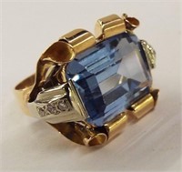 14k Yellow Gold Ring With Blue Topaz & Diamond