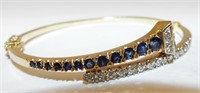 14k Gold, Sapphire & Diamond Bangle Bracelet