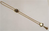 14k Gold Pendant Watch With Opal & Diamond Slide