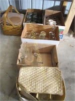 Large group of 6 boxes dishware: Picnic basket
