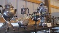 7 pcs of silver/silver plate: 2 coffee urns,