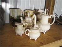 7 pcs: pitchers, teapots, sugar/cream & urn