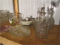 18 pcs glassware: decanters, platters, plates,