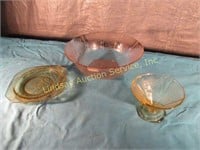 3 pcs depression: 1 pink bowl & 2 amber