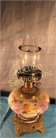 Electric dresser lamp w/ hand painted glass &