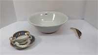 IRONSTONE BOWL + CUP AND SAUCER + HAIR COMB