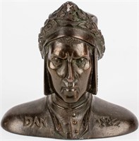 Art Italian Bronze Sculpture Bust of Poet Dante