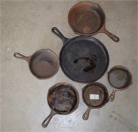 Six Cast Iron Pans (Three are Made by Lodge)