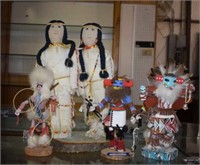 Four Signed Kachina Dolls and Two Cloth Body