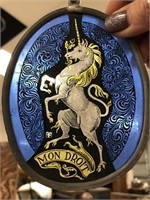 Old Mon Droit Unicorn Leaded Glass Piece