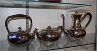 Three Matching Silver Plated Tea / Coffee Pots