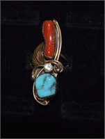 Sterling Silver Turquoise & Coral Ring