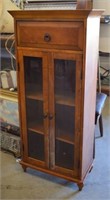 Wood Bookcase with Glass Doors and One Drawer