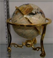 Inlayed Stone Globe w/ Gold Tone Cradle