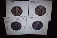 (4) Standing Liberty Quarters - 1926s, 27 Type 2,