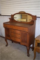 Antique Tiger Oak Sideboard w/ Oval Beveled Mirror