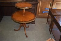 Inlaid Solid Wood Vtg Two-Tier Silent Butler w/