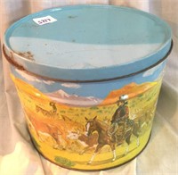 Vintage western round up Lithograph tin can