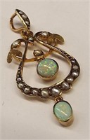 Art Nouveau Gold Lavalier With Pearls & Opal, 9k