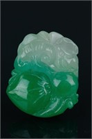 Fine Emerald Green Jadeite Pendant Carved Lingzhi