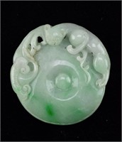 Fine Chinese Celadon Jadeite Carved Bixie Pendant