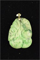 Chinese Carved Green Jadeite Lingzhi Pendant