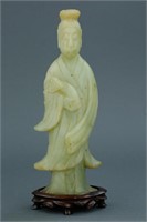 Chinese Celadon Jade Carved Man Holding Ruyi