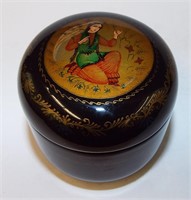 Russian Black Lacquer Decorated Trinket Box