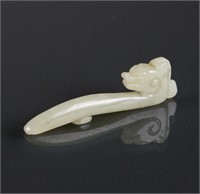 Chinese White Jade Carved Dragon Belt Hook
