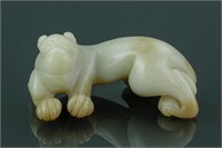 Chinese Two Colour Celadon Jade Carved Pixiu