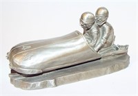 Pewter Olympic Winter Games Bobsledding Sculpture