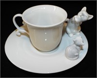 Lladro Cup And Saucer With Cats